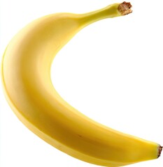 Single ripe banana, curved, yellow, isolated