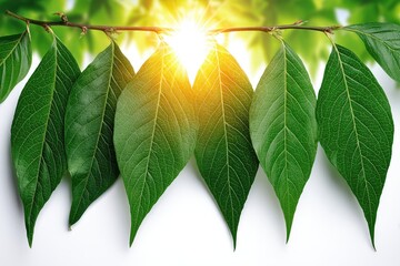 Fresh green leaves against a bright sunlit background