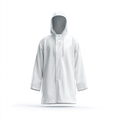 White hooded raincoat, front view (4)