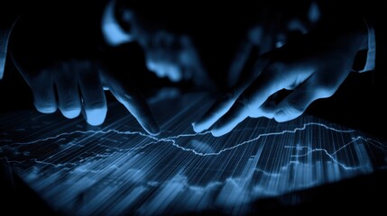 Analyzing financial trends through digital interfaces business data visualization technology dark environment close-up perspective