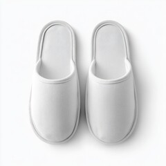 Pair of white, simple, slip-on house slippers