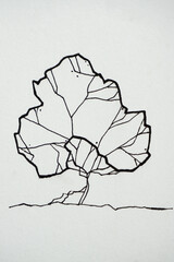 Deciduous tree, crown on white isolated background. Linear drawing. Mockup for logo or emblem, print for printing isolated