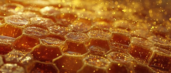 Golden Honeycomb Close-Up - Natural Sweetness and Intricate Structure.