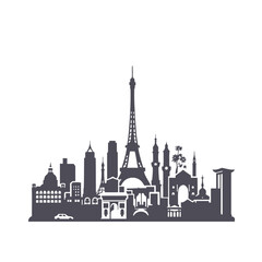 Fototapeta premium The famous Parisian skyline features the Eiffel Tower's iconic silhouette, a symbol of French architecture and a European travel landmark