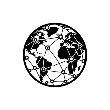 Doodle globe icon with network node pattern