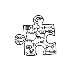 Fototapeta premium Doodle puzzle piece with interlocking nodes