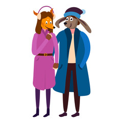 Couple quadrober wearing animal fox and hare mask