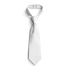 A light gray necktie, tied, against a white background
