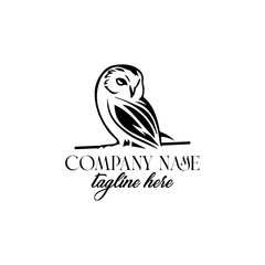 Elegant Owl Logo with Branch and Leaves