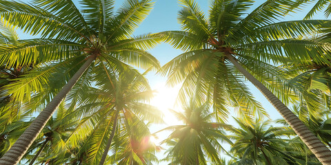 Sunlit Palm Trees Against Bright Blue Sky