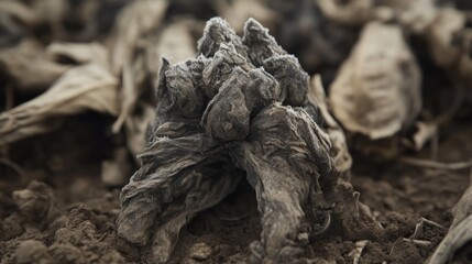 Frozen Remains: Decaying Cabbage Head in Winter Field, Close-Up