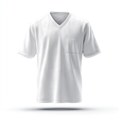 White v-neck t-shirt, front view, on white background