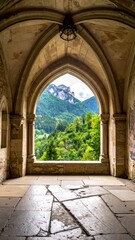 Fototapeta premium Stone archway, mountain vista