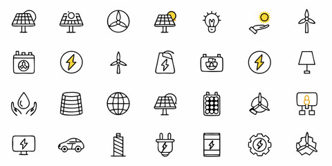 Dynamic energy icons capture clean power and sustainability for modern eco-friendly projects