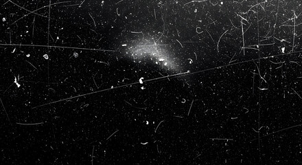 Dust and scratches design. Aged photo editor layer. Black grunge abstract background. Copy space. Black background.