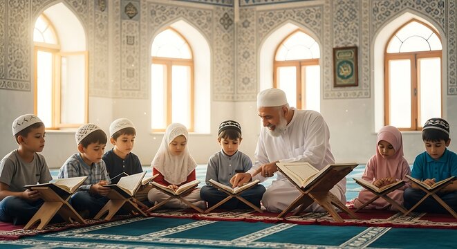 Quran Study in Mosque.