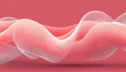 Abstract pink waves with subtle white glowing lines and light particles on a solid background