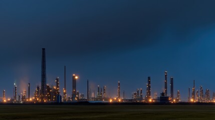 Industrial development at night oil refinery cityscape urban environment wide angle economic growth