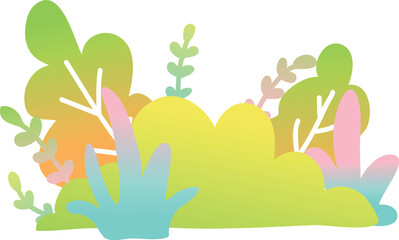 Whimsical cartoon foliage featuring soft pastel gradient leaves and bushes.