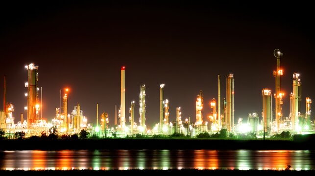 Industrial nightscape in a coastal city energy sector city outskirts night view industrial growth and development