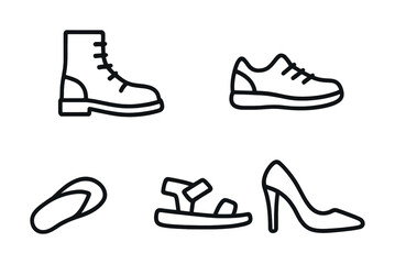 Variety of footwear icons: boots, sneakers, sandals, flip-flops, high heels