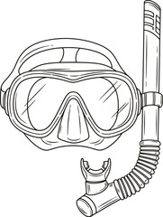 Diving mask and snorkel sketch summer sport activity gear equipment vector