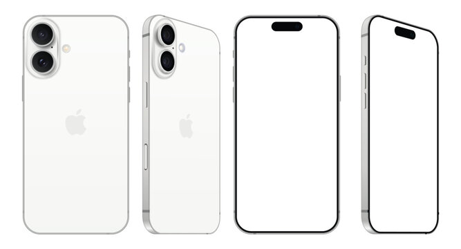New iPhone 17, White colors. Mockup screen front view iphone with white screens and back side phone.