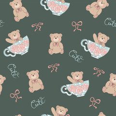 seamless pattern with teddy bear. Cute pattern for pajamas, stationery, wear, clothes, web and other design.