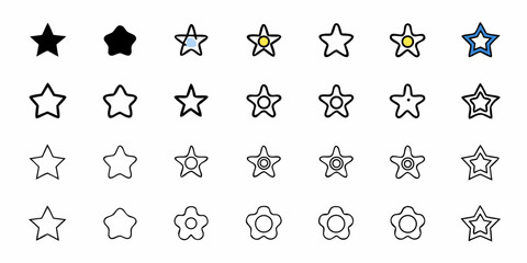 Diverse star icons collection offering modern, playful, and classic designs for creative projects