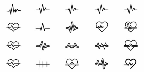 Dynamic heart pulse and vital sign icons capture health, life, and medical innovation for modern design needs.