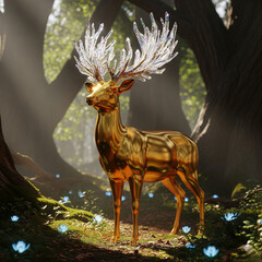 Golden Deer with Crystal Antlers