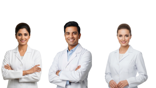 Isolated pharmacists on transparent background for World Pharmacists Day 2025 banner/poster, Think Health, Think Pharmacist theme