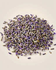 A visually appealing heap of dried lavender flowers, showcasing their delicate purple hues and soothing texture.