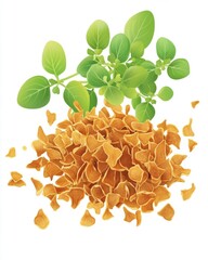 Aromatic oregano leaves and dried pieces create a vibrant mix of green and golden hues for culinary delights.