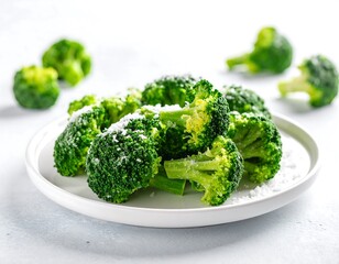 Steamed broccoli florets on a plate