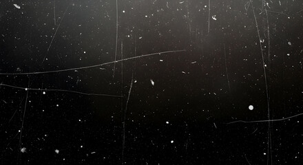 Dust and scratches design. Aged photo editor layer. Black grunge abstract background. Copy space. Black background.