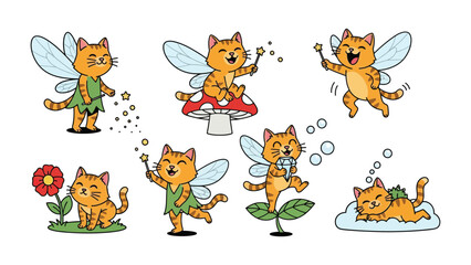 Whimsical Feline Fairies: A collection of adorable cat fairies with charming poses and accessories, bringing a touch of fantasy and enchantment.