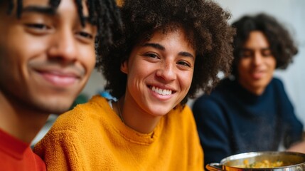 A group of people gathered around a table, sharing a meal and enjoying each other's company.