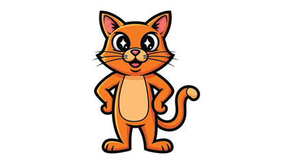 Cute Cat Cartoon: A charming cartoon cat, radiant with a happy expression, its engaging gaze and adorable posture exude an aura of joy and companionship. 
