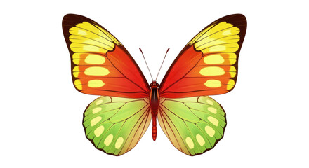 Isolated Beautiful butterfly, top-down view of colorful insect with yellow, orange, green wings