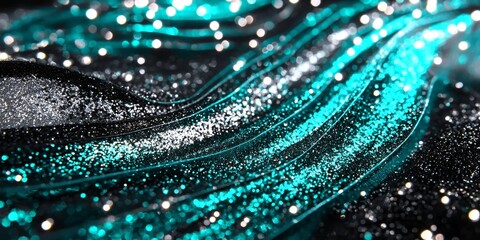 Sparkling silver and turquoise glitter background lights.