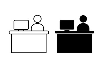 Front desk icon, Front desk customer service icon thin line symbol for web and mobile on white background