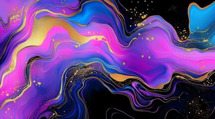 Captivating marbling effect combining black, purple, and gold hues.