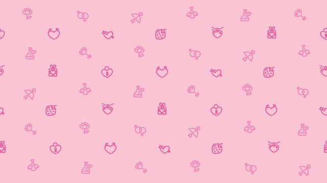 Pink background with a repeating pattern of small valentine icons