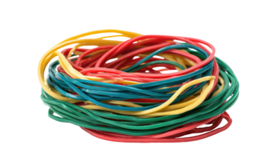 Colorful rubber bands in a tangled pile