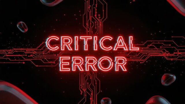 Glowing Critical error message in red, displayed on black backdrop, evokes strong feelings. Critical error concept displayed with digital aesthetic and dark tone, gives sense of something going wrong.