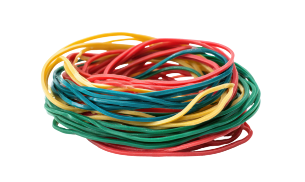 Colorful rubber bands in a tangled pile