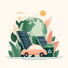 Sustainable Living Concept with Electric Car Solar Panels Recycling and Earth Depicting an Eco Friendly Future