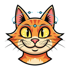 Serene Feline Portrait: A cheerful cartoon cat illustration. the embodiment of joy, enhanced by its halo, ready to bring smiles to your projects. 