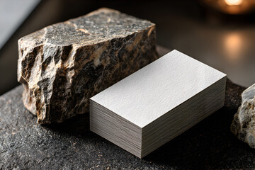 Business Card Stack on Natural Stone Mockup
